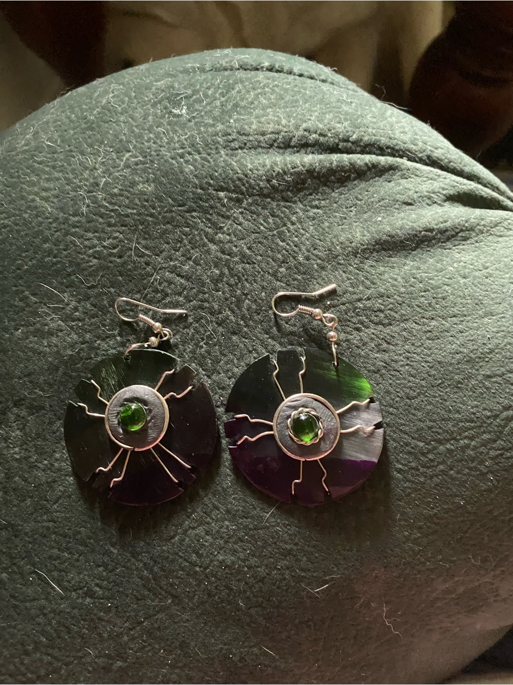 Green Gem Disc Drop Earrings - Women Jewelry